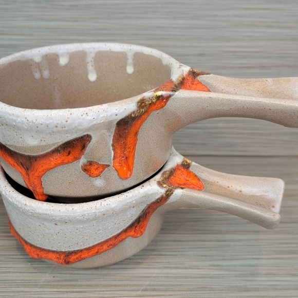 VINTAGE Laurentian pottery set of 4 soup bowl orange lava drip glaze # 643 - Picture 8 of 16